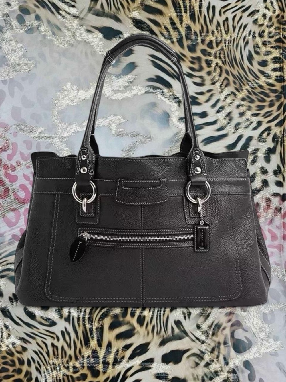 Black COACH leather handbag with silver hardware